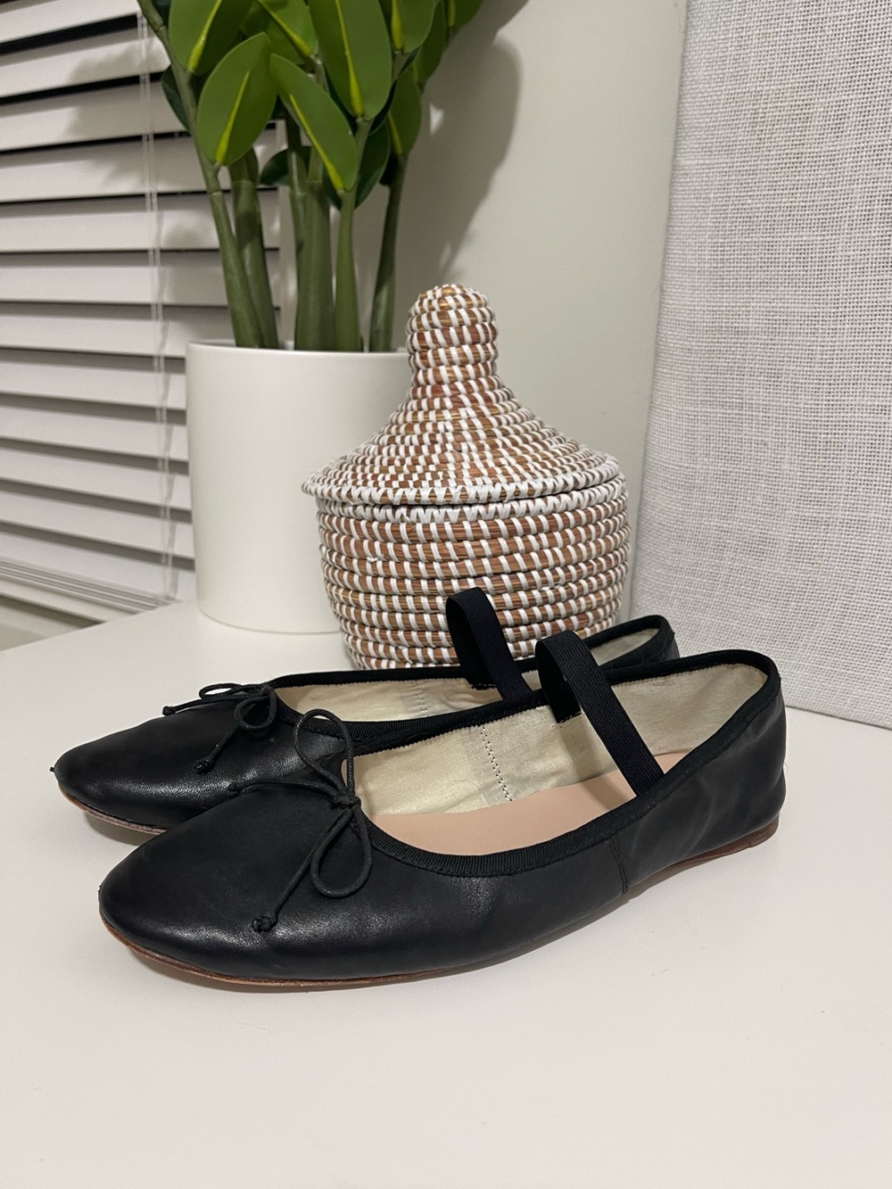 LOEFFLER RANDALL leather black Mary Jane flats work career 7.5